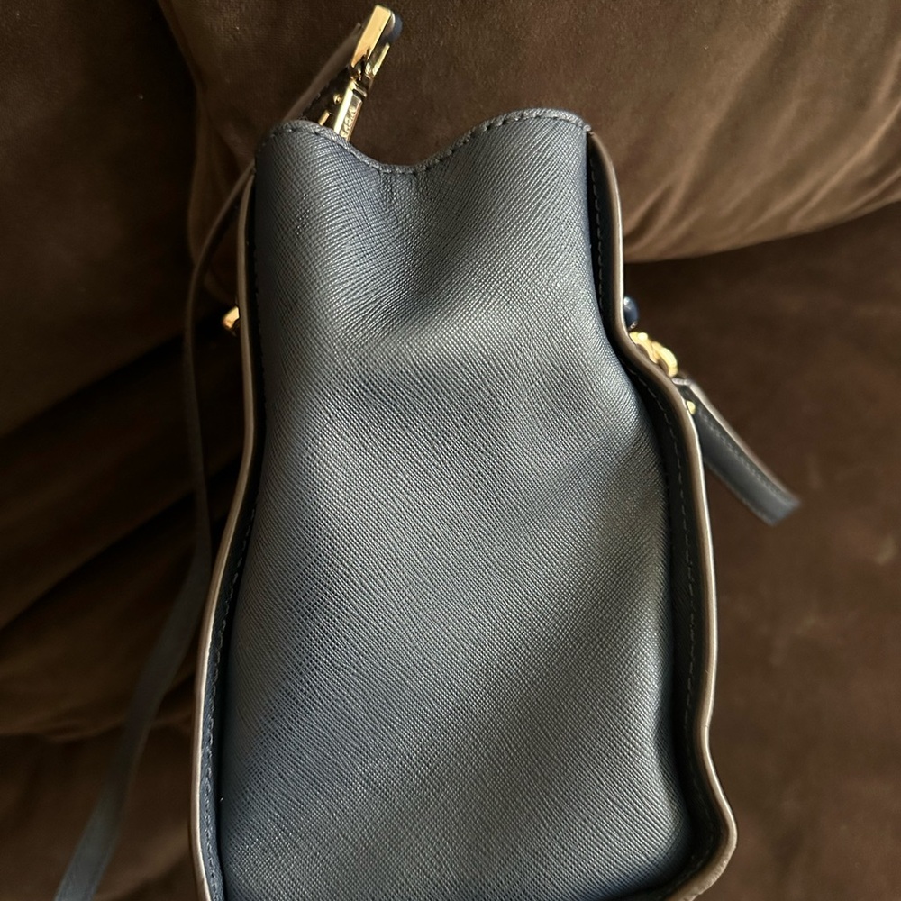 Michael Kors Sophia North South Navy Floral Crossbody Satchel with Gold Accents - Picture 10 of 11